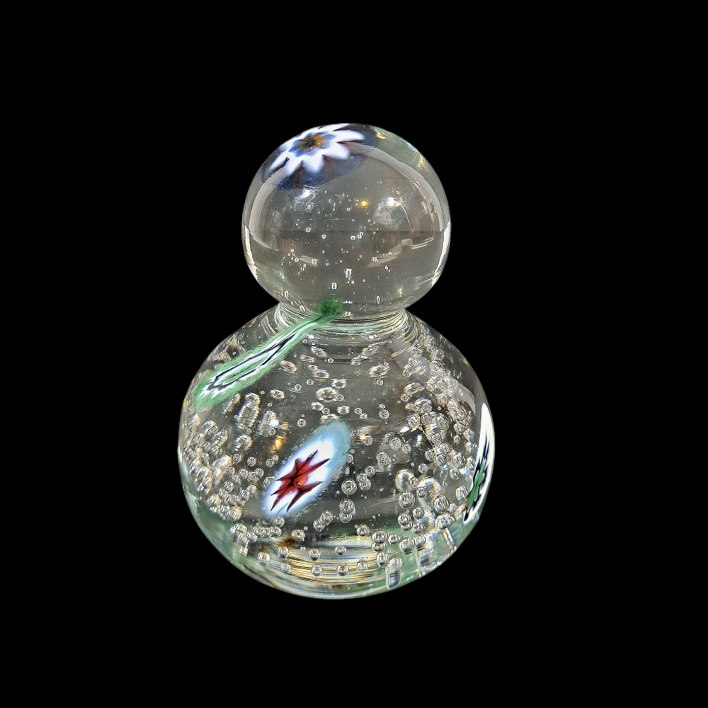 Vintage Murano Millefiori Controlled Bubble Paperweight Round Knob Top Italy